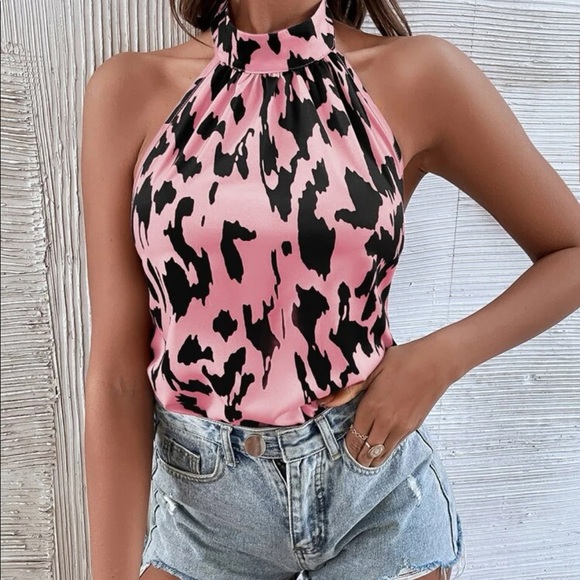 Boho leopard print open back halter top rust brown - Picture 4 of 16